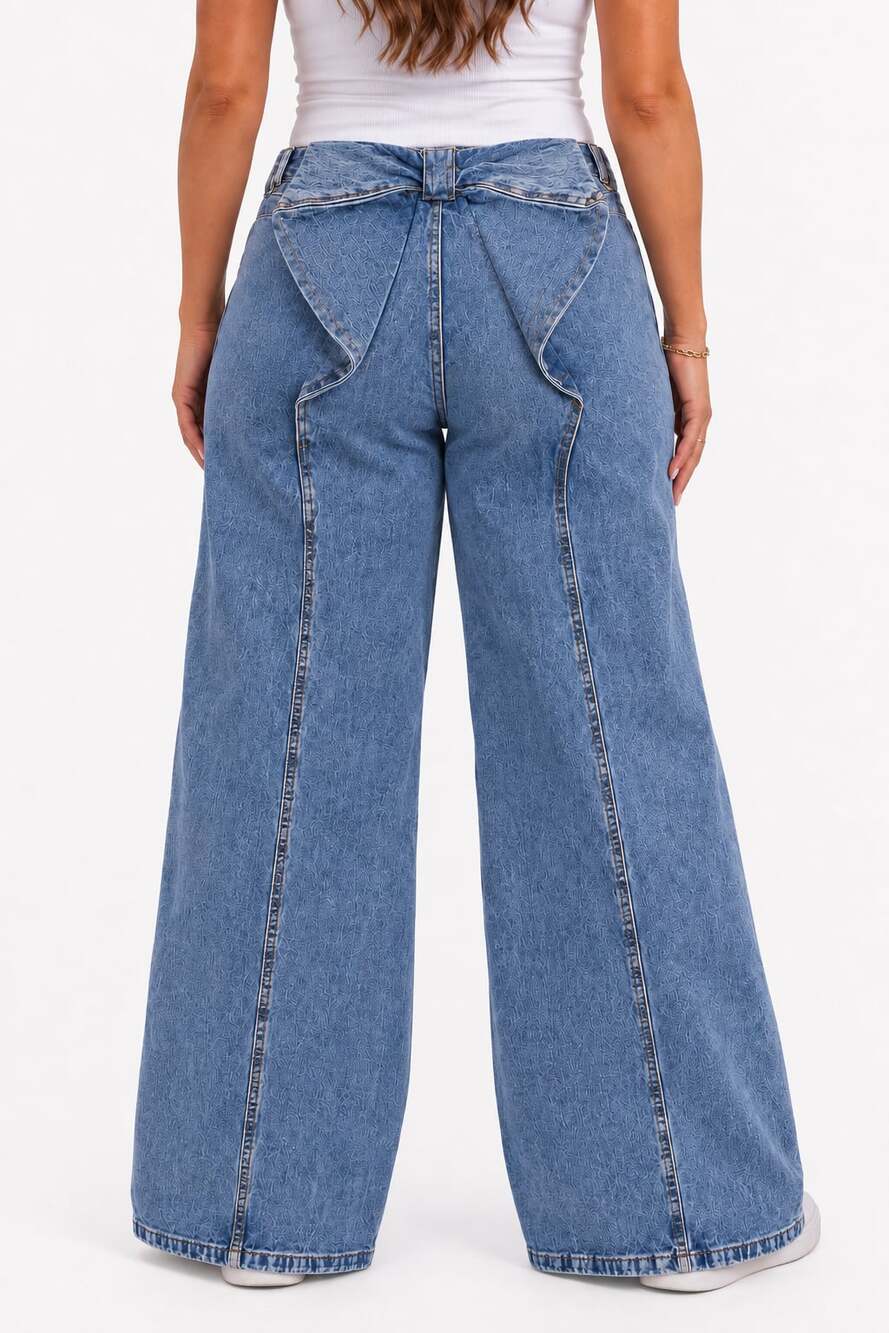 Fashion Nova Brianca Bow Wide Leg Jeans - Light Wash Size 11